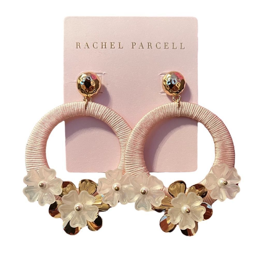 Rachel Parcell Thread Wrapped Hoop Drop In Pink Pearl Gold